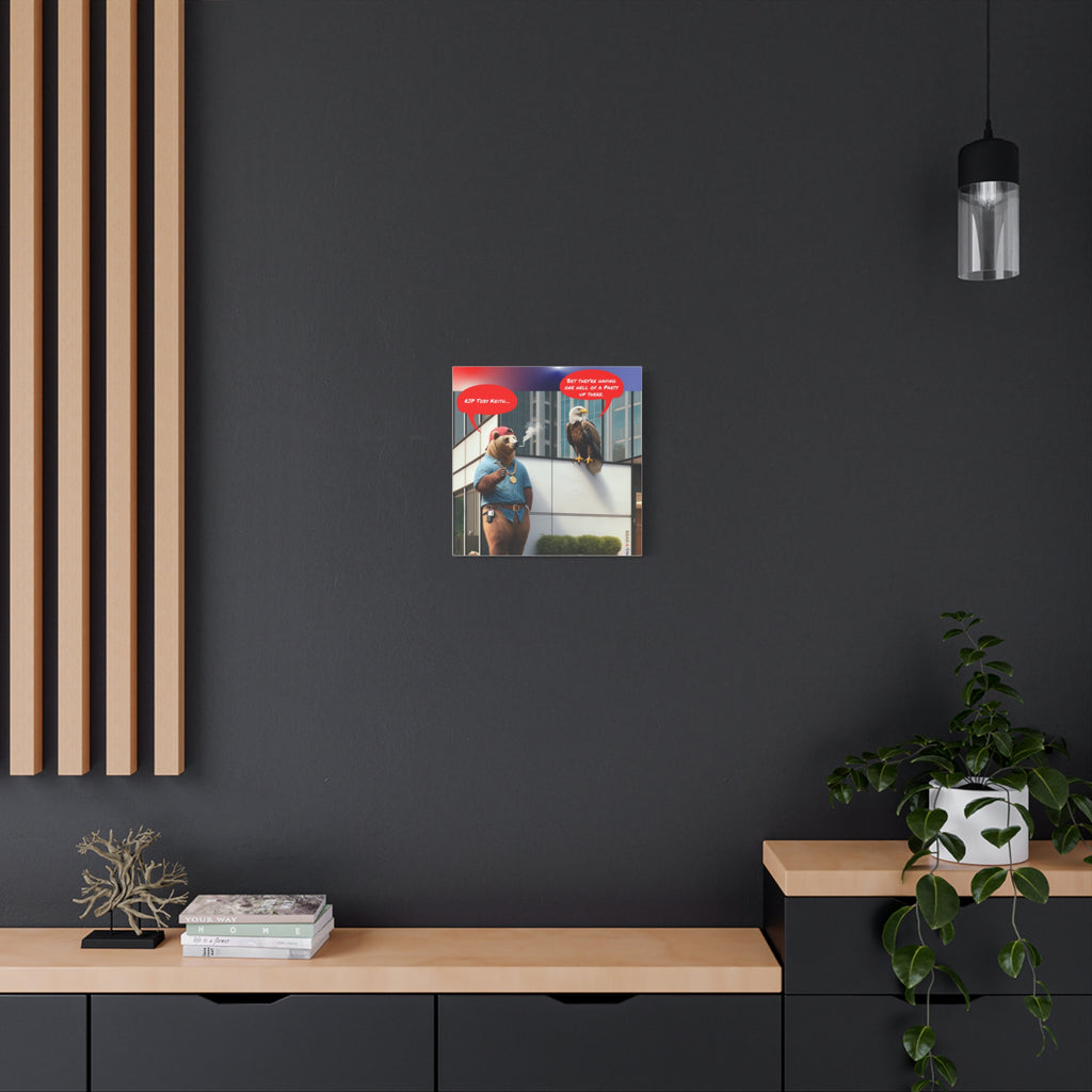 Canvas Wall Art — Humorous Bear & Eagle Comic Scene ('RIP Toby Keith... Bet they're having one hell of a party up there')