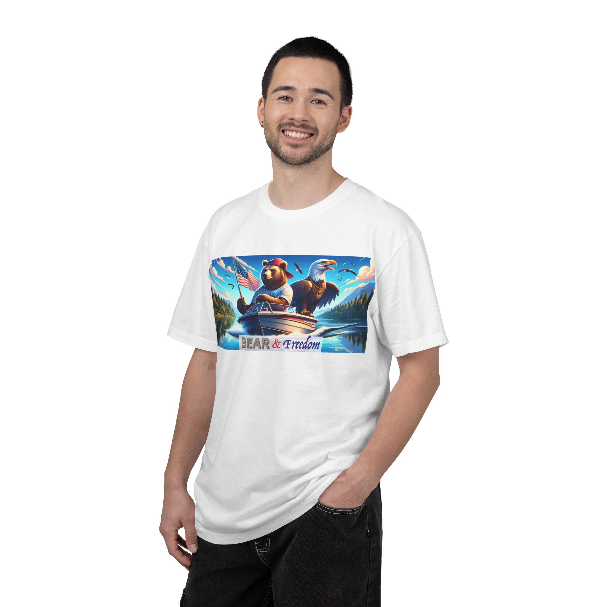 Bear & Freedom T-Shirt — Patriotic Bear and Bald Eagle Canoe Graphic Tee