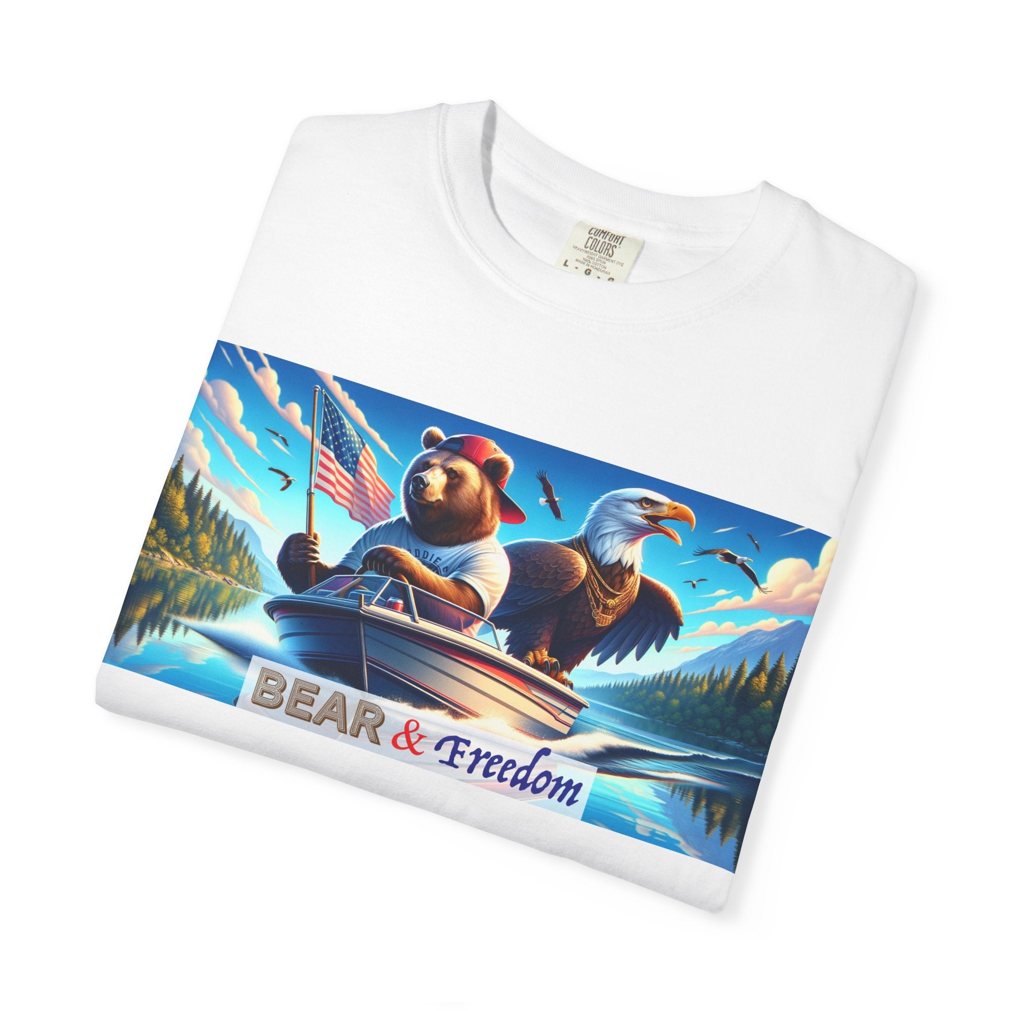 Bear & Freedom T-Shirt — Patriotic Bear and Bald Eagle Canoe Graphic Tee
