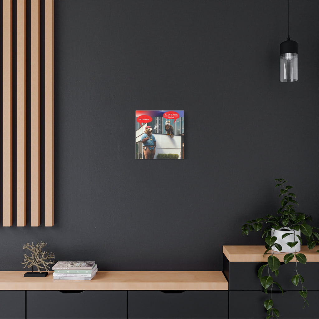 Canvas Wall Art — Humorous Bear & Eagle Comic Scene ('RIP Toby Keith... Bet they're having one hell of a party up there')