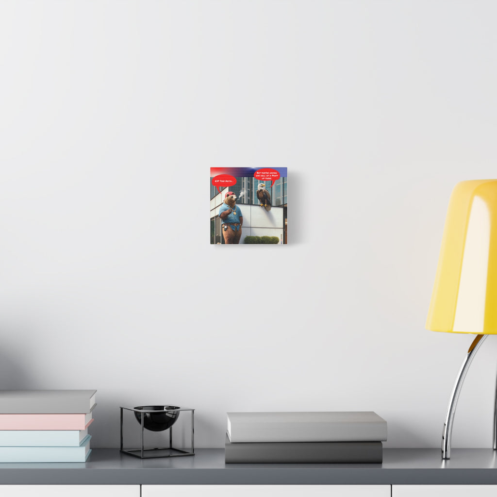 Canvas Wall Art — Humorous Bear & Eagle Comic Scene ('RIP Toby Keith... Bet they're having one hell of a party up there')